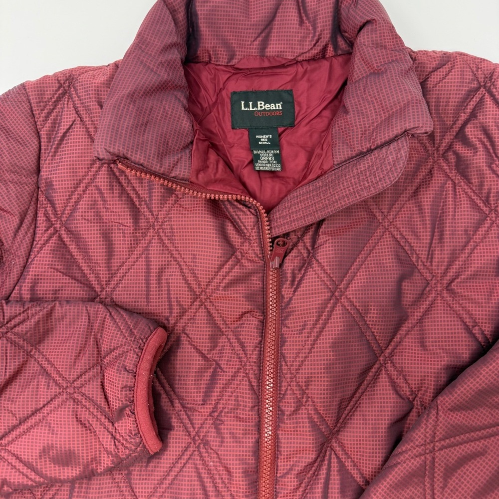LL Bean PrimaLoft Quilted Puffer Womens Small Jacket Burgundy Diamond Quilt